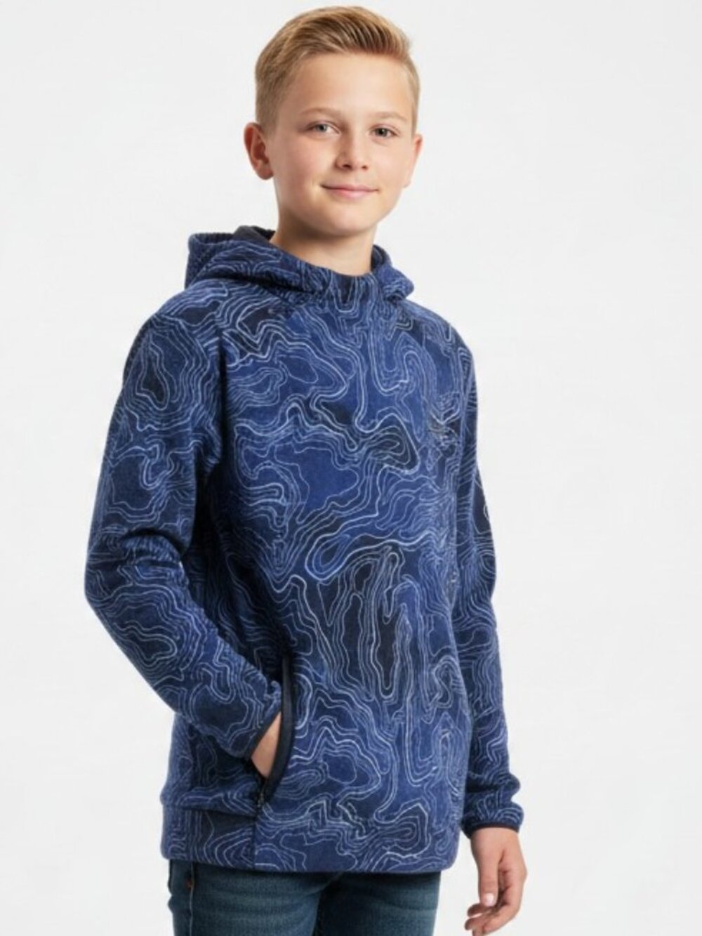 Old Navy Active Boys Blue Topographic Print Dynamic Fleece Hoodie Size M 8